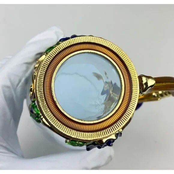 ARC of France Glass Tea Cup w/ Enamel Rose Flower Butterfly, Spoon & Doily BB144 - Picture 9 of 10